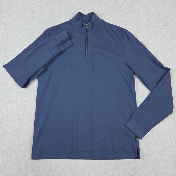 BOSS by Hugo Boss Mens Medium Navy Blue Quarter Zip Pullover Slim Fit - Picture 4 of 11